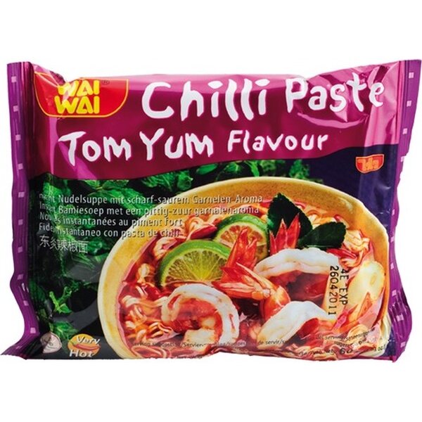 WAI WAI THAILAND Instant Noodle Soup with Tom Yum Flavour Chilli Paste 60 g